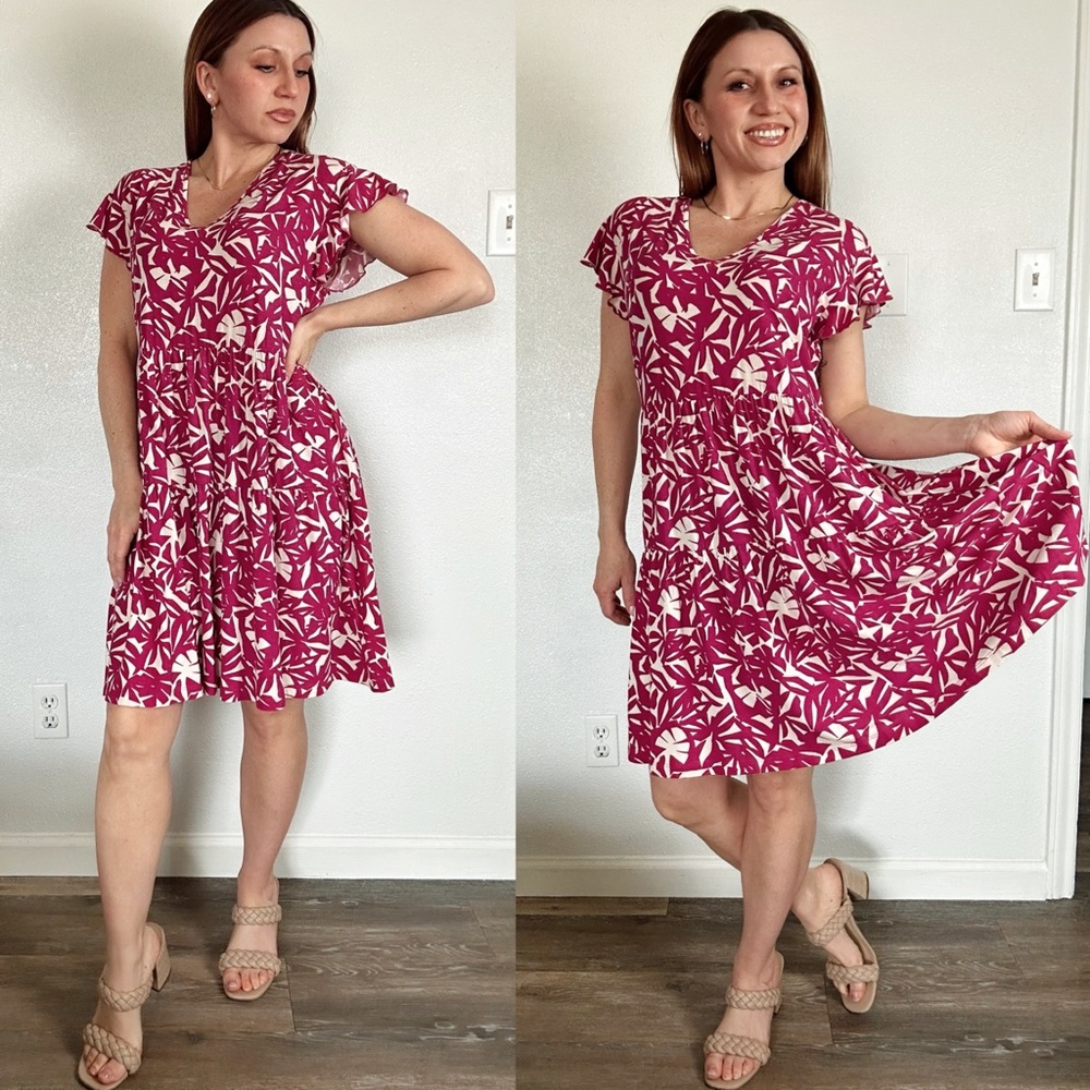 Charlie Paige Pink and White floral tiered Midi Dress size large